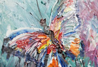 Closeup fragment of oil painting butterfly clipart