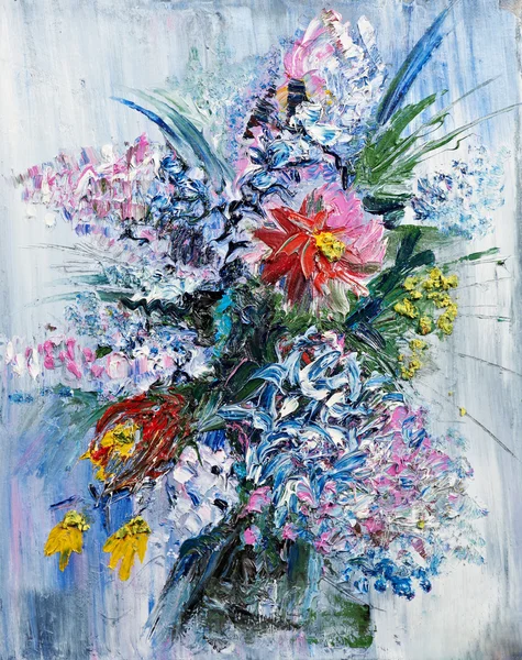 Bouquet pittura ad olio di fiori primaverili — Foto Stock