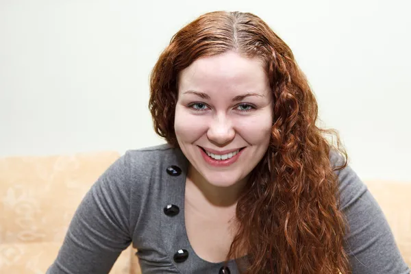 Young woman portrait with curly brown hair — Stock Photo, Image