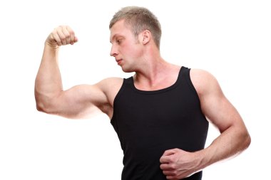 One handsome Caucasian musculan man in black t-shirt clipart