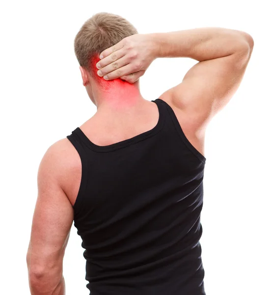 stock image One handsome Caucasian man with neck pain