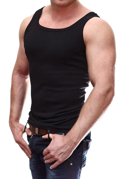 Un bel uomo muscoloso caucasico in t-shirt nera — Foto Stock