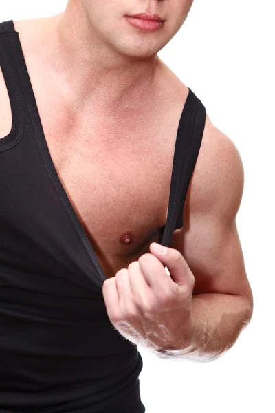 블랙 t-셔츠에 있는 한 잘생긴 백인 근육 남자 — 스톡 사진