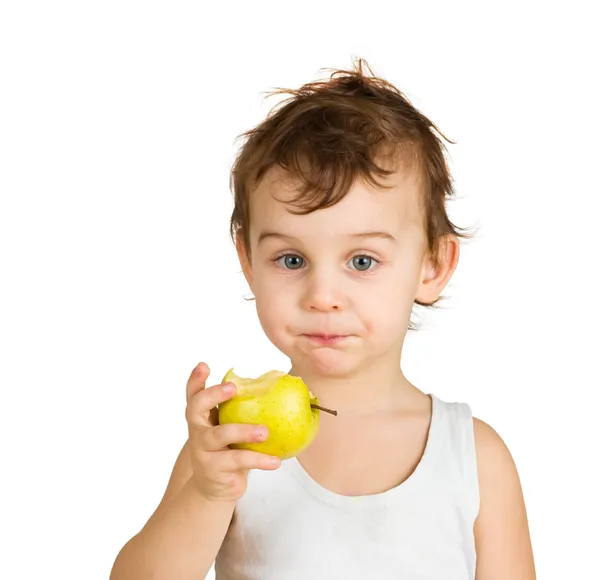 Μικρό αγόρι που τρώει ένα μήλο — Φωτογραφία Αρχείου