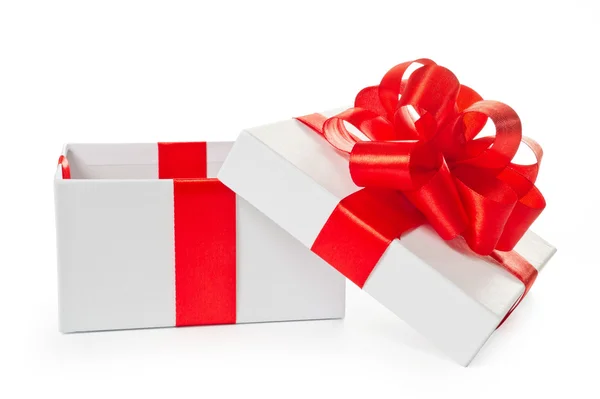 Wit plakbord vierkante geschenkdoos geopend — Stockfoto