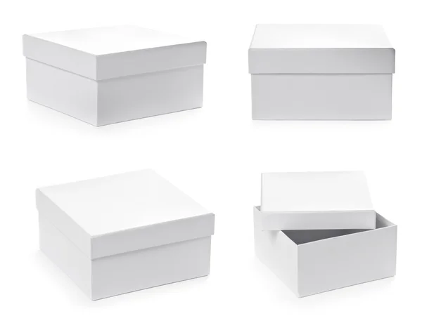 Conjunto de caixas de presente pasteboard quadrado com caminho de recorte — Fotografia de Stock