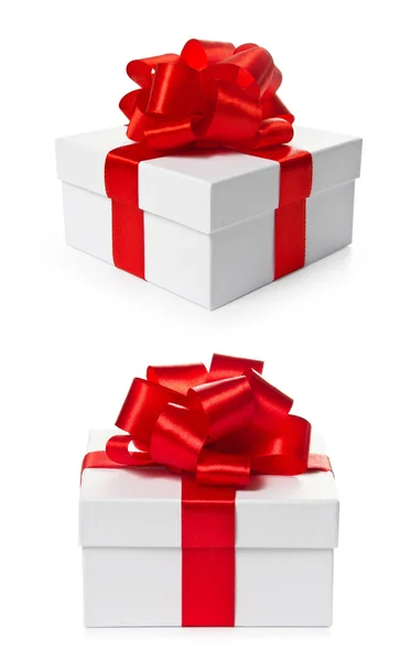 Two white gift boxes with clipping path — Stock Photo, Image