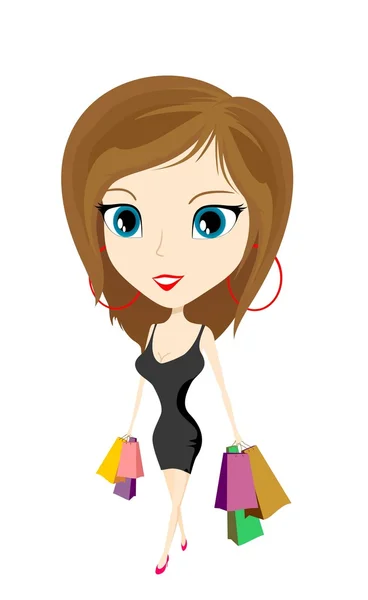 Cartoon girl with bags — Stock Photo, Image