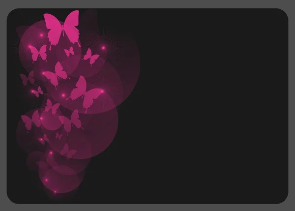Schwarze Karte mit rosa Schmetterlingen — Stockfoto