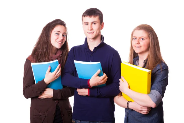 Heureux les adolescents les étudiants sur blanc — Photo