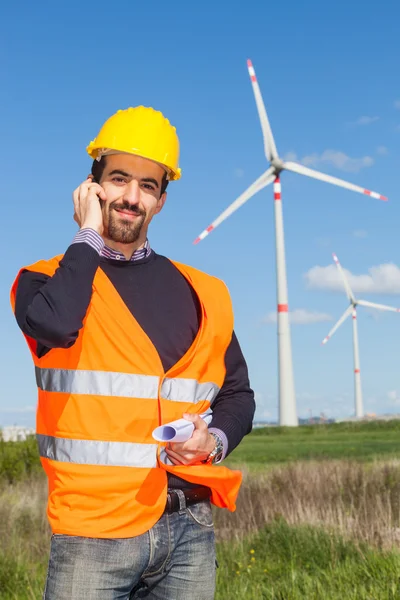 Technik w Elektrowni Turbin Wiatrowych — Zdjęcie stockowe