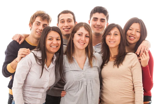 Jonge multiraciale groep op witte achtergrond — Stockfoto