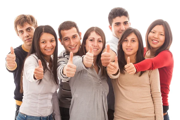 Grupo Multiracial feliz com polegares para cima — Fotografia de Stock