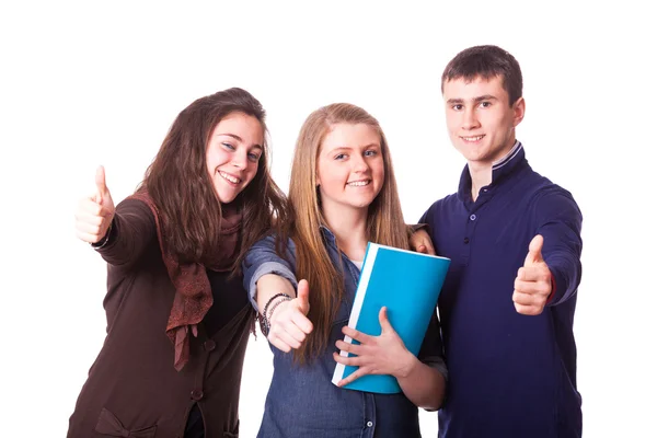 Les étudiants adolescents avec pouce levé — Photo