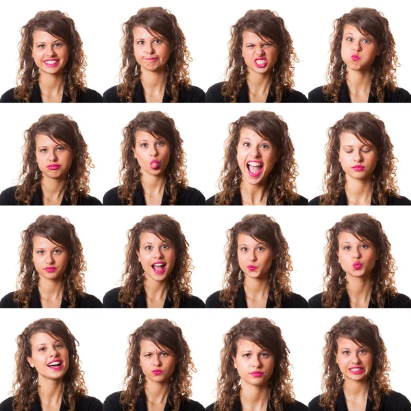 Mooie jonge vrouw collectie van expressies — Stockfoto