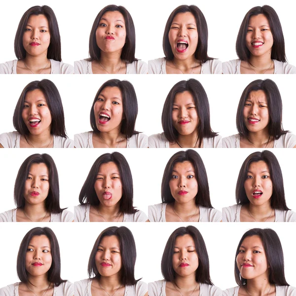 Chinese jonge vrouw collectie van expressies — Stockfoto