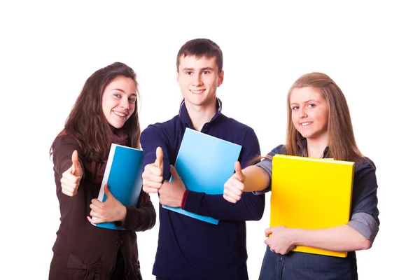Estudantes adolescentes com polegares para cima — Fotografia de Stock