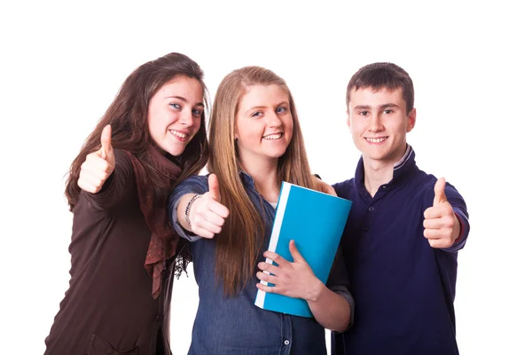 Les étudiants adolescents avec pouce levé — Photo