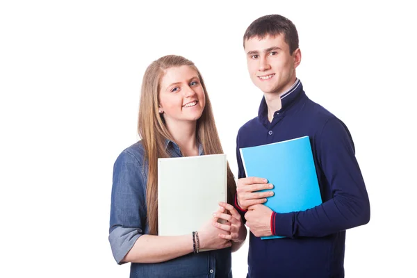 Paar van teenage studenten op wit — Stockfoto