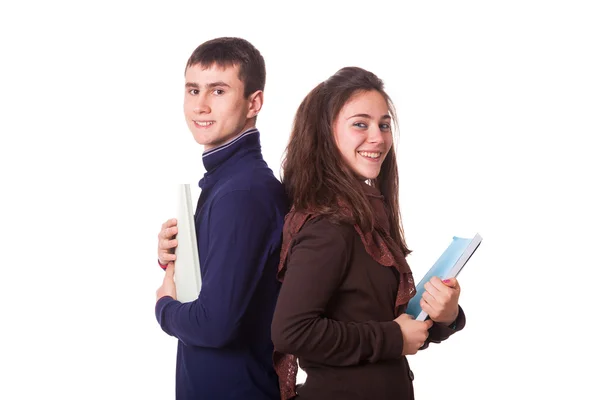Par tonåriga elever på vit — Stockfoto