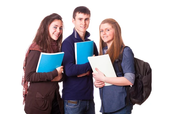 Mutlu genç öğrenciler üzerinde beyaz — Stok fotoğraf