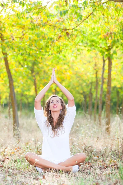 Bella ragazza che fa esercizi di yoga — Foto Stock