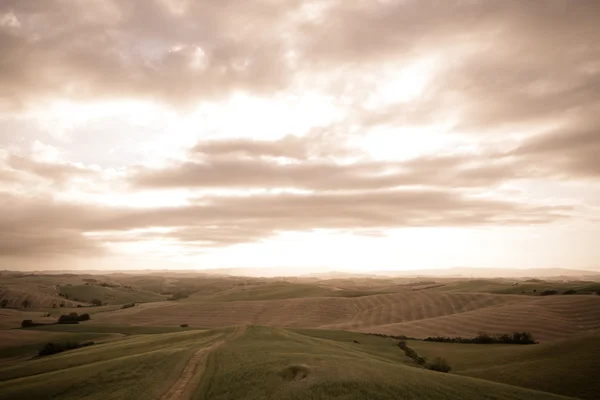 Toskanische Hügel bei Sonnenaufgang — Stockfoto