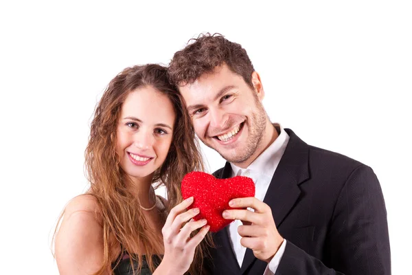 Paar mit Herz, Symbol der Liebe, am Valentinstag — Stockfoto
