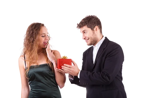Handsome Man Giving a Gift on Valentine's Day — Stock Photo, Image