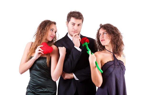 Handsome Man with two Women Flirting Stock Photo