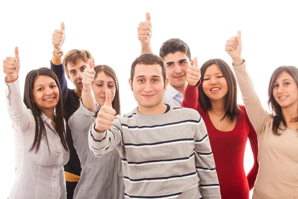 Счастливая многорасовая группа с поднятыми пальцами Лицензионные Стоковые Фото