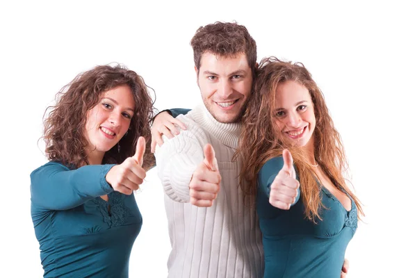 Three Happy Friends with Thumbs Up — Stock Photo, Image