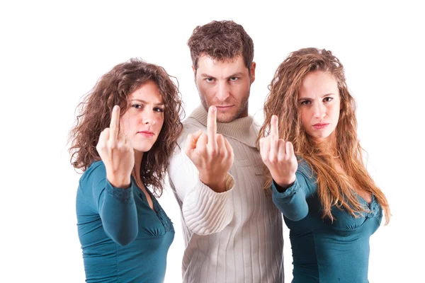 Three Friends Showing Middle Finger — Stock Photo, Image
