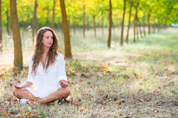 Güzel kız yoga egzersizleri yapıyor — Stok fotoğraf