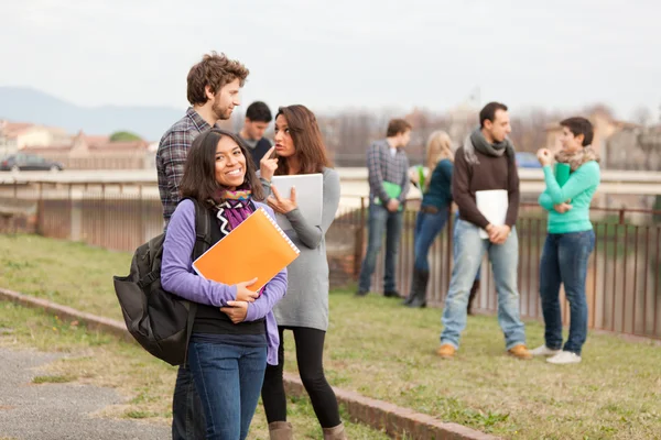 Estudantes universitários multiculturais no Parque — Fotografia de Stock