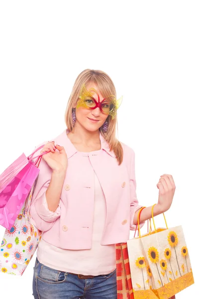 Krásná dívka s nákupními taškami — Stock fotografie