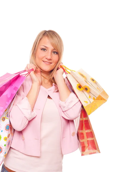 Menina bonita com sacos de compras — Fotografia de Stock