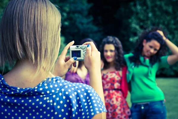 Girl Taking Photos to Her Friends — Stock Photo, Image