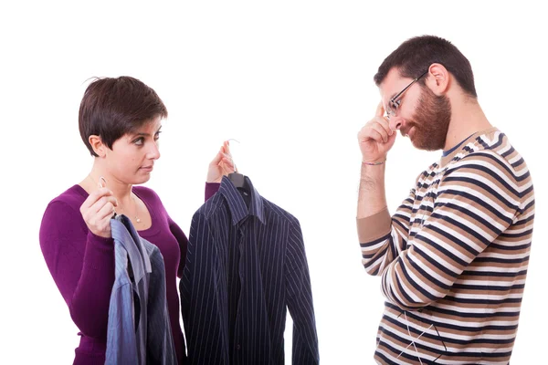 Couple Choosing the Shirt to Dress — Stock Photo, Image