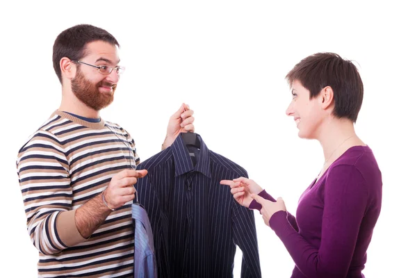 Couple Choosing the Shirt to Dress — Stock Photo, Image