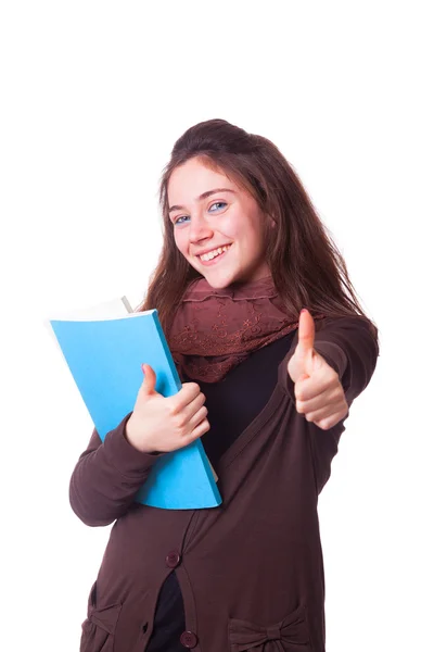 Happy Young Girl with Thumb Up — Stock Photo, Image
