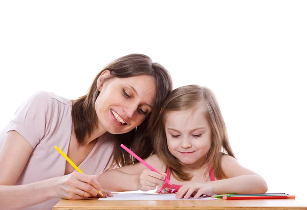 Mother draw with daughter — Stock Photo, Image