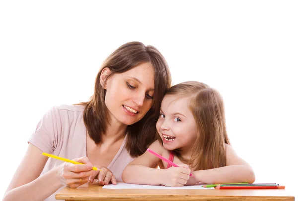 Madre ayudando hija dibujar —  Fotos de Stock