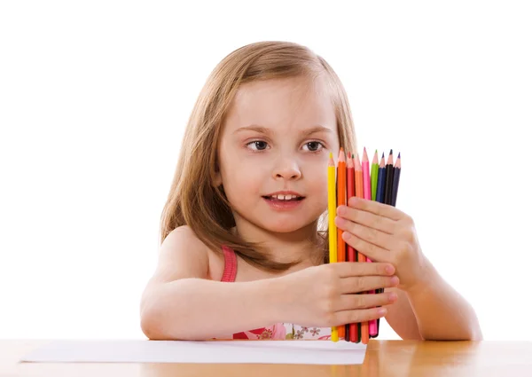 Girl drawing with pencils — Stock Photo, Image
