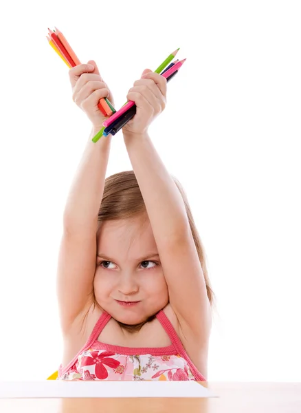 Kalemleri olan küçük kız — Stok fotoğraf
