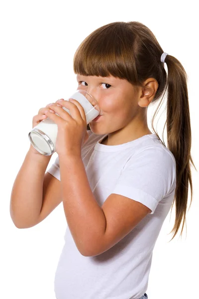 Dívka miluje mléko — Stock fotografie