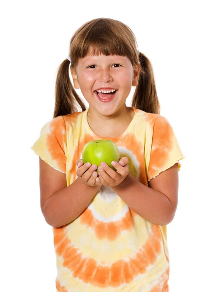 Dziewczynka gospodarstwa jabłko — Zdjęcie stockowe