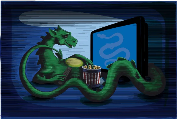 Dragon katsella televisiota — vektorikuva