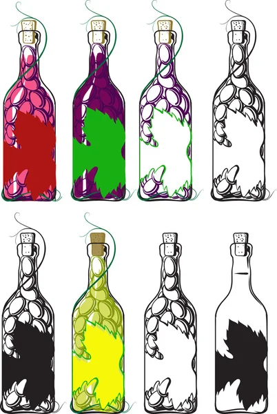 Içinde üzüm uzuvlar şarap şişeleri — Stok Vektör