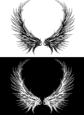 Silhouette of wings made like ink drawing clipart